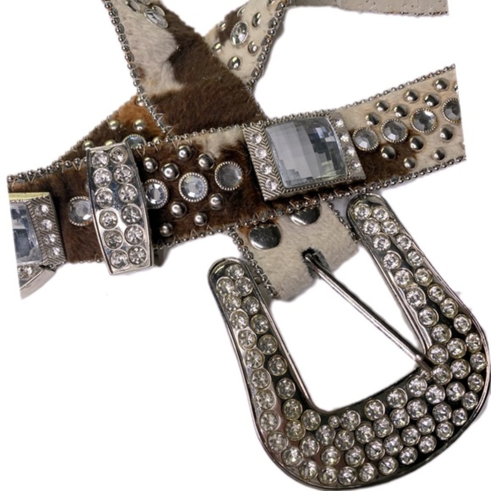 EUC 41” Faux Fur Unisex Cowboy Belt. Embellished with Jewels and Rhinestones